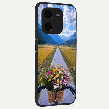 Golden Field Journey back cover For iQOO Z9x 5G slim fit glass case with vibrant aesthetic design