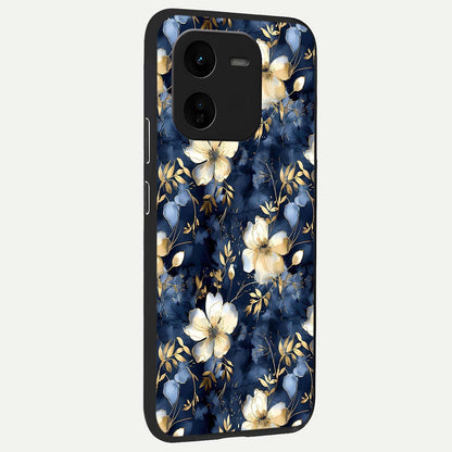 Golden Midnight Bloom back cover For iQOO Z9x 5G slim fit glass case with vibrant aesthetic design