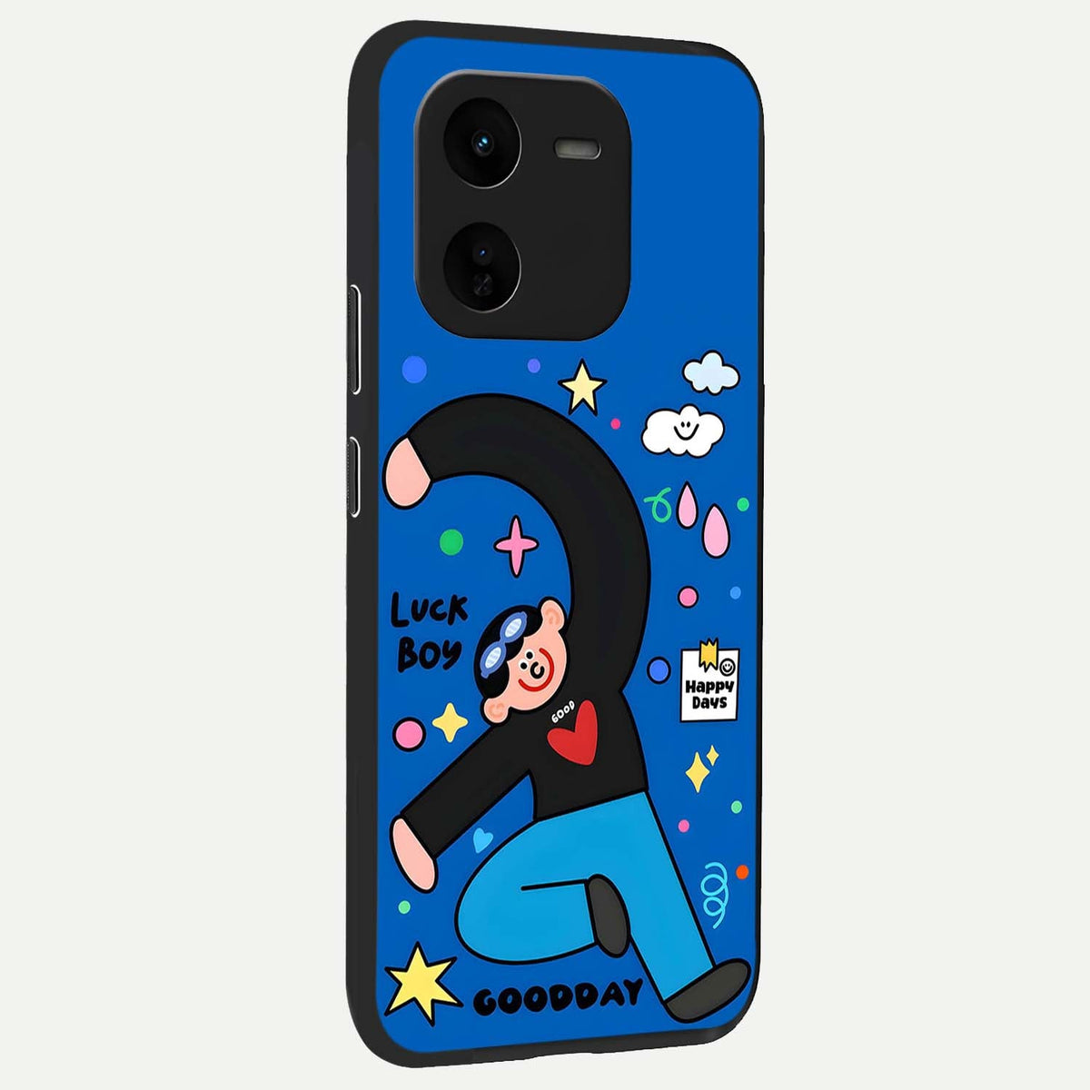  Happy Luck Vibe back cover For iQOO Z9x 5G slim fit glass case with vibrant aesthetic design