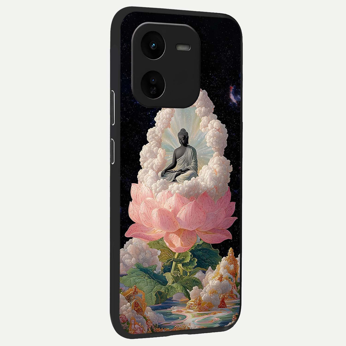  Lotus Divine Peace back cover For iQOO Z9x 5G slim fit glass case with vibrant aesthetic design