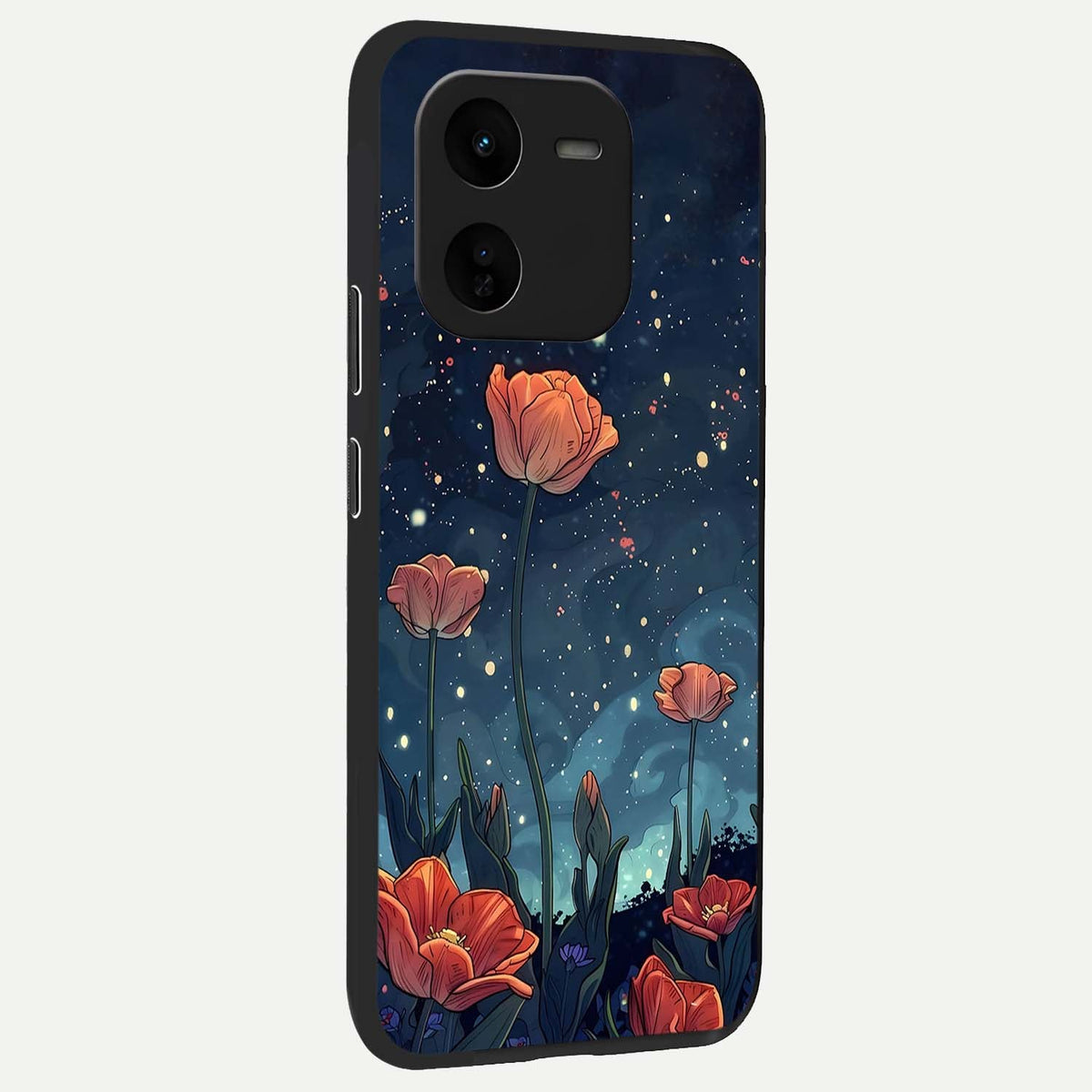 Midnight Tulip Glow back cover For iQOO Z9x 5G slim fit glass case with vibrant aesthetic design