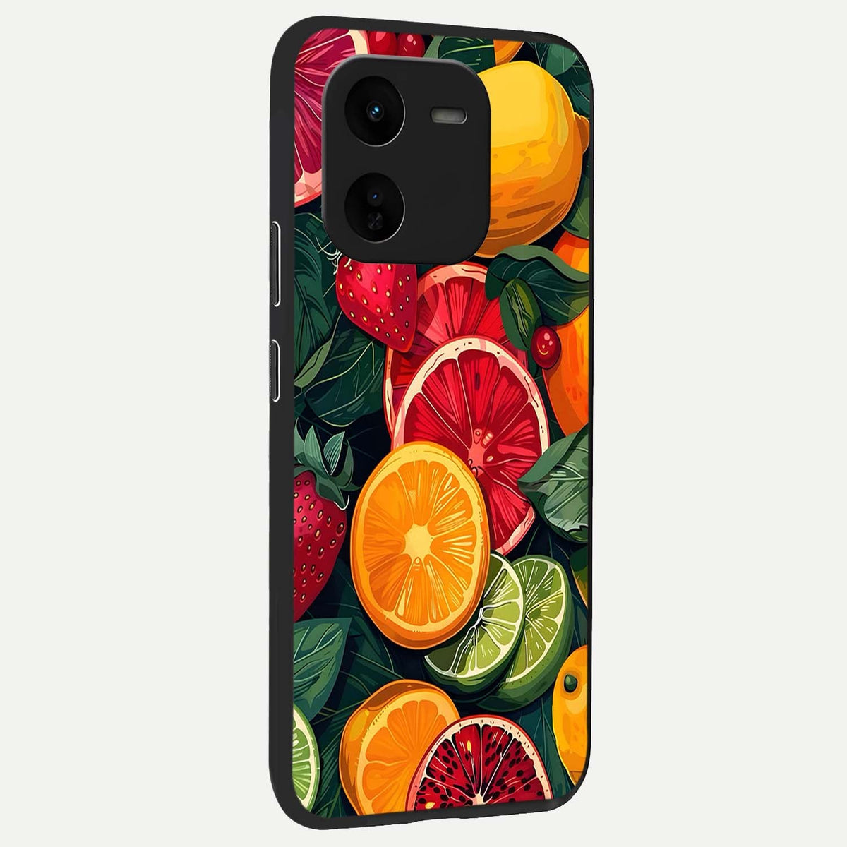  Multiple Fruits back cover For iQOO Z9x 5G slim fit glass case with vibrant aesthetic design