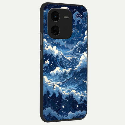  Ocean Moon Waves back cover For iQOO Z9x 5G slim fit glass case with vibrant aesthetic design