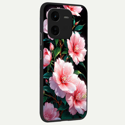  Peach Flower back cover For iQOO Z9x 5G slim fit glass case with vibrant aesthetic design