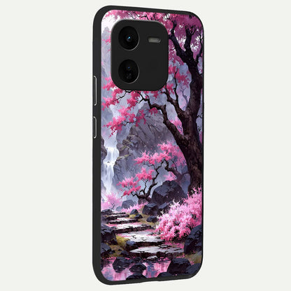  Pink Sunflower Glow back cover For iQOO Z9x 5G slim fit glass case with vibrant aesthetic design