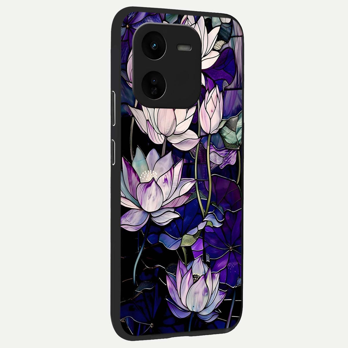  Purple Lotus Pattern back cover For iQOO Z9x 5G slim fit glass case with vibrant aesthetic design