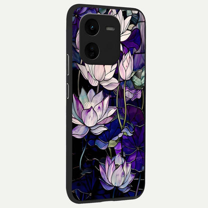  Purple Lotus Pattern back cover For iQOO Z9x 5G slim fit glass case with vibrant aesthetic design