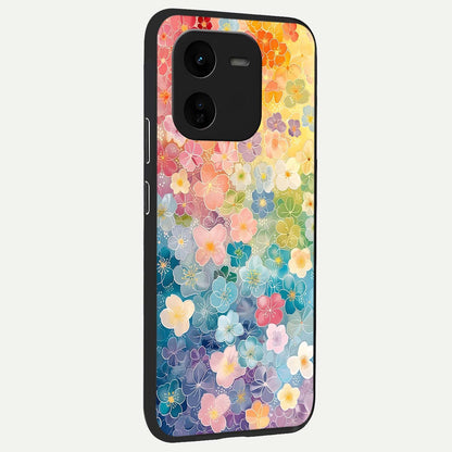  Rainbow Blossom Burst back cover For iQOO Z9x 5G slim fit glass case with vibrant aesthetic design