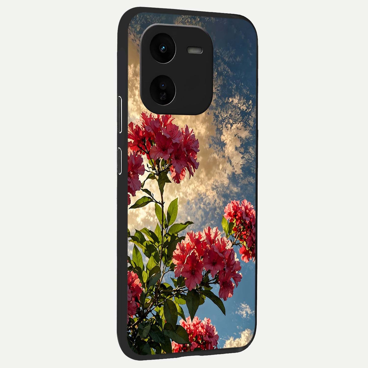  Red Bloom Skies back cover For iQOO Z9x 5G slim fit glass case with vibrant aesthetic design