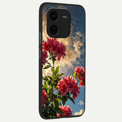  Red Bloom Skies back cover For iQOO Z9x 5G slim fit glass case with vibrant aesthetic design