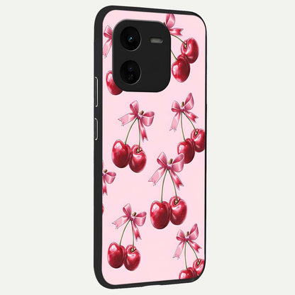  Red Cherries Pattern back cover For iQOO Z9x 5G slim fit glass case with vibrant aesthetic design