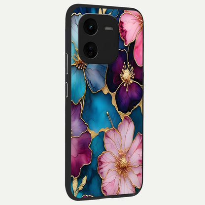  Sparkle Floral back cover For iQOO Z9x 5G slim fit glass case with vibrant aesthetic design