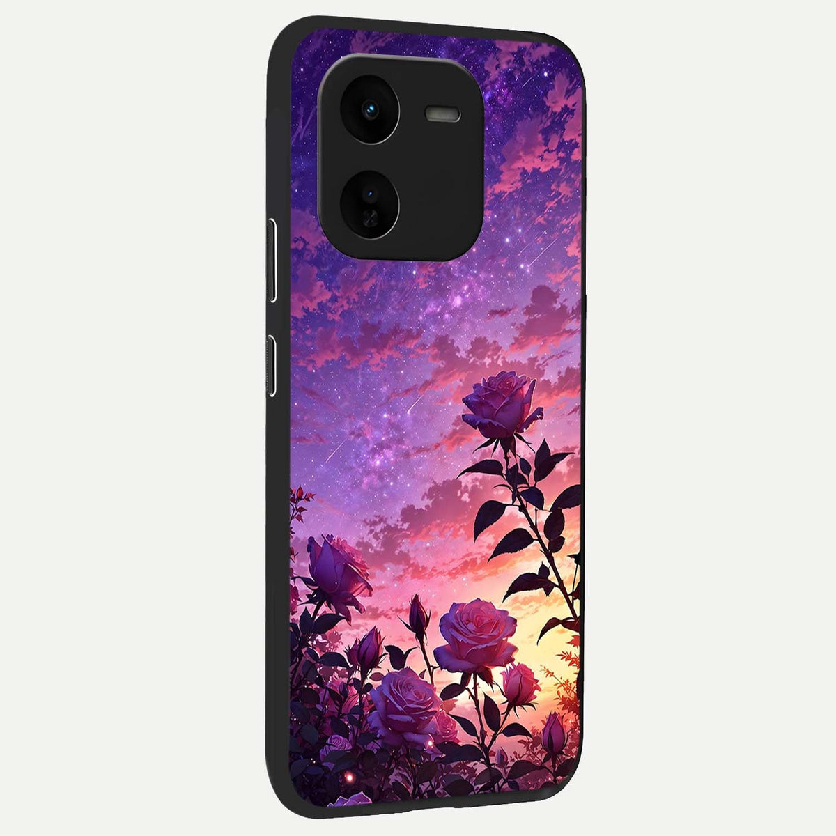 Starlit Rose Twilight back cover For iQOO Z9x 5G slim fit glass case with vibrant aesthetic design