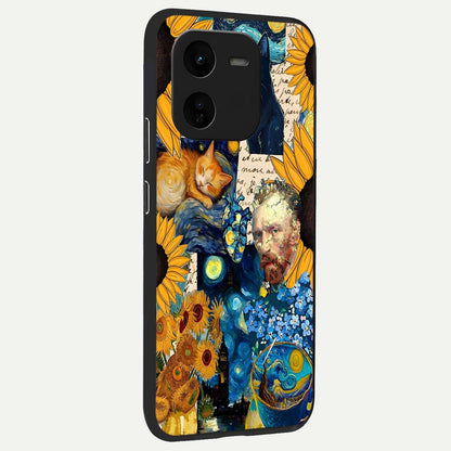  Sunflower Chic Mood Custom Name back cover For iQOO Z9x 5G slim fit glass case with vibrant aesthetic design
