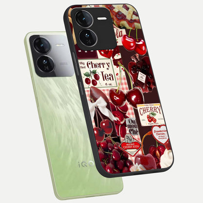  Aesthetic Cherry Tea phone case For iQOO Z9 showing premium glass back cover with detailed artwork