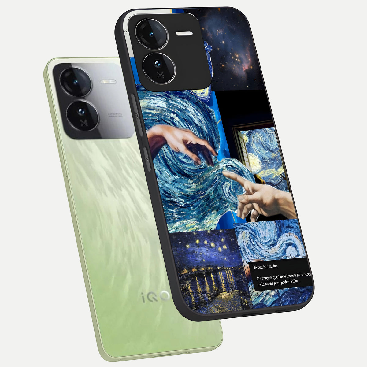  Aesthetic Vando Hands phone case For iQOO Z9 showing premium glass back cover with detailed artwork