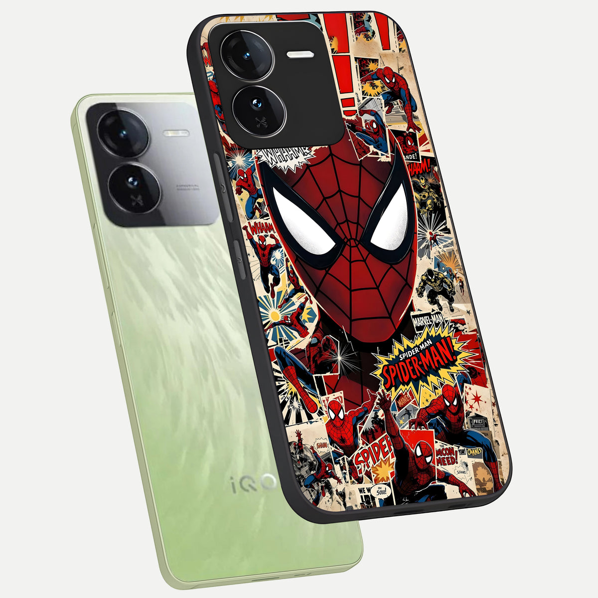  Aesthetic Wonder Spider phone case For iQOO Z9 showing premium glass back cover with detailed artwork