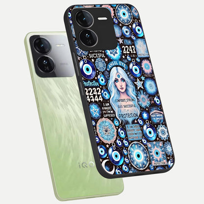  Angel Aura Shield phone case For iQOO Z9 showing premium glass back cover with detailed artwork