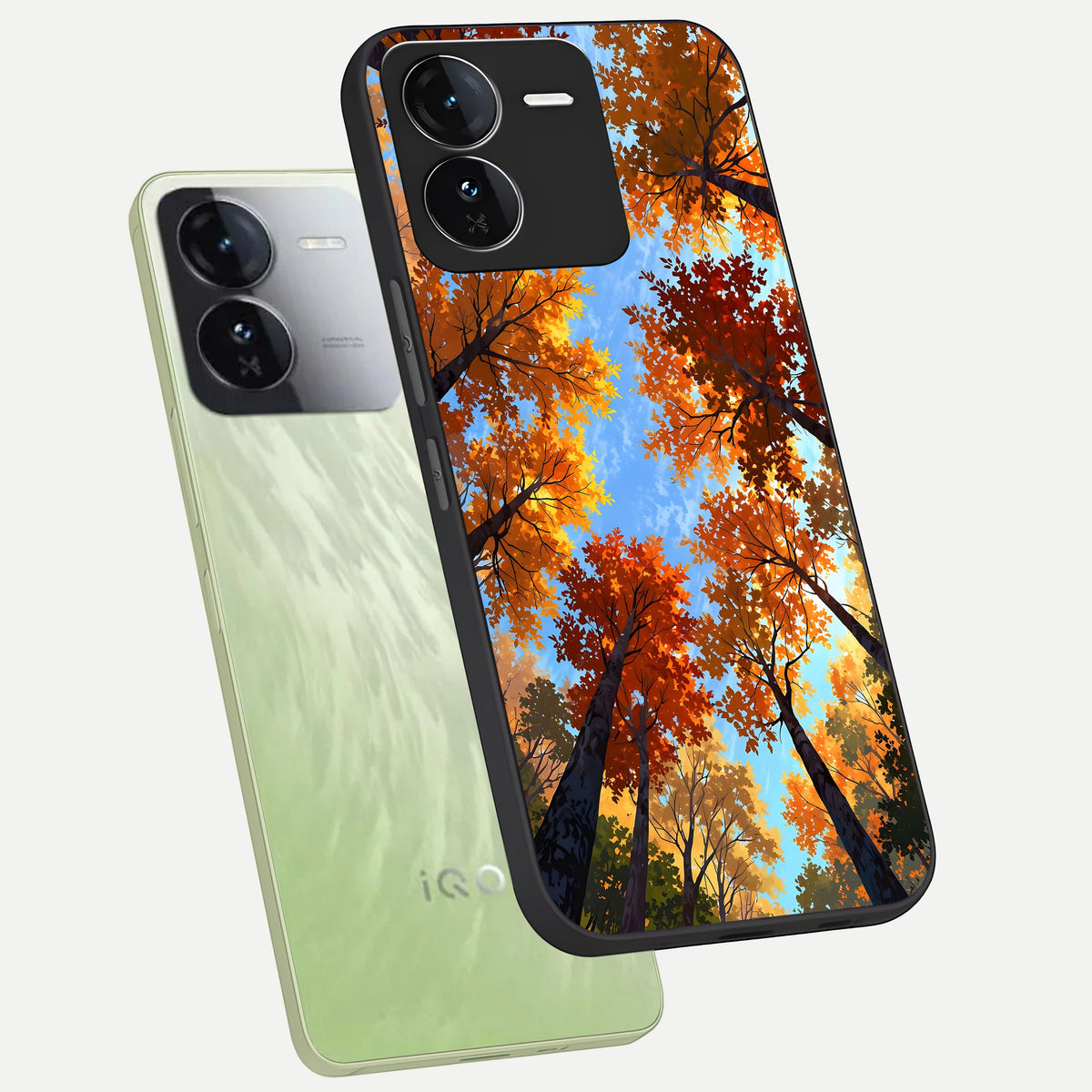 Autumn Sky Rise phone case For iQOO Z9 showing premium glass back cover with detailed artwork