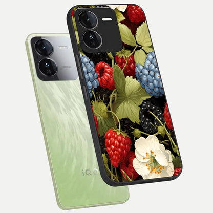  Berry Bloom Charm phone case For iQOO Z9 showing premium glass back cover with detailed artwork