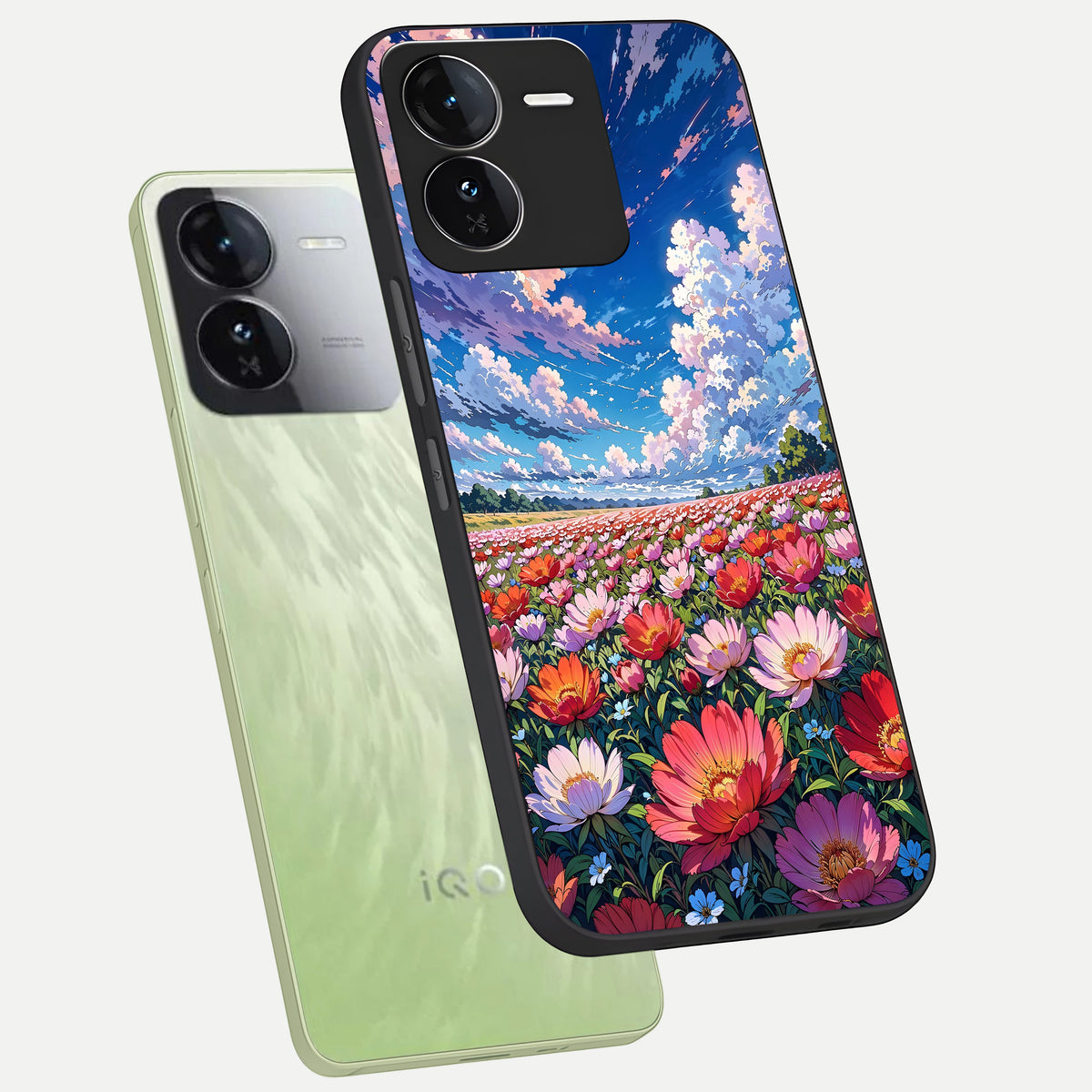  Blossom Sky Field phone case For iQOO Z9 showing premium glass back cover with detailed artwork
