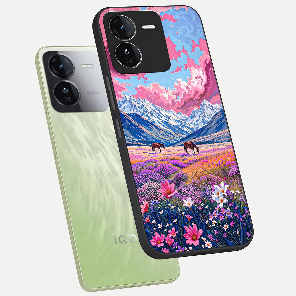  Blossom Valley Dream phone case For iQOO Z9 showing premium glass back cover with detailed artwork