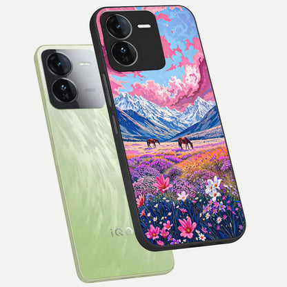  Blossom Valley Dream phone case For iQOO Z9 showing premium glass back cover with detailed artwork