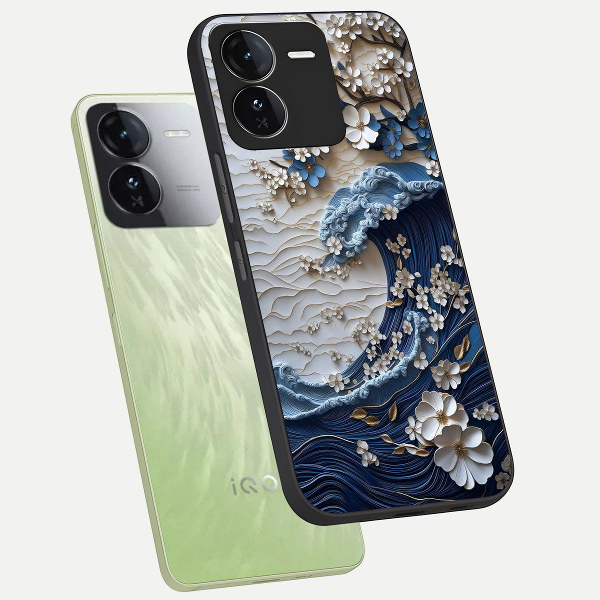  Blossom Wave Art phone case For iQOO Z9 showing premium glass back cover with detailed artwork