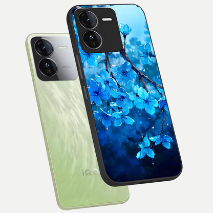  Blue Blossoms Branch phone case For iQOO Z9 showing premium glass back cover with detailed artwork