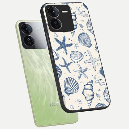 Blue Ocean Outline phone case For iQOO Z9 showing premium glass back cover with detailed artwork