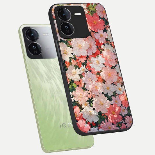  Blush Bloom Field phone case For iQOO Z9 showing premium glass back cover with detailed artwork