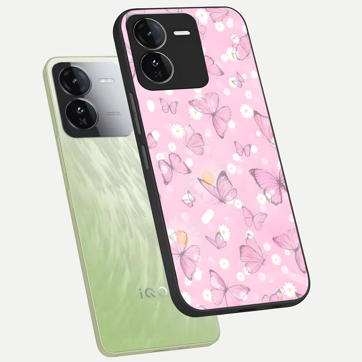  Blush Butterfly Garden phone case For iQOO Z9 showing premium glass back cover with detailed artwork