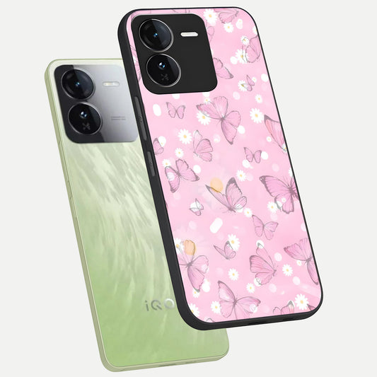  Blush Butterfly Garden phone case For iQOO Z9 showing premium glass back cover with detailed artwork