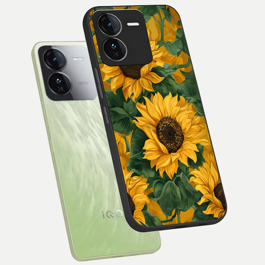  Bright Sunflower Bloom phone case For iQOO Z9 showing premium glass back cover with detailed artwork