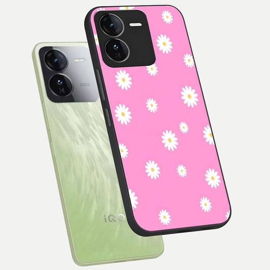  Bubblegum Daisy Pop phone case For iQOO Z9 showing premium glass back cover with detailed artwork