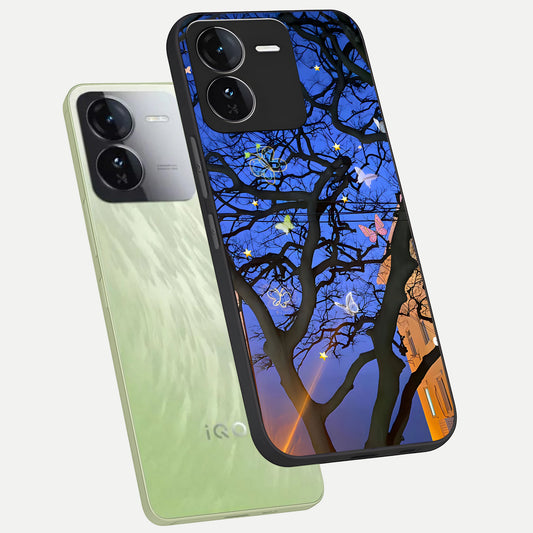  Butterfly Night Magic phone case For iQOO Z9 showing premium glass back cover with detailed artwork