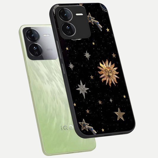  Celestial Moon With Stars phone case For iQOO Z9 showing premium glass back cover with detailed artwork