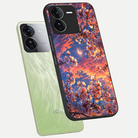  Celestial Sakura Sunset phone case For iQOO Z9 showing premium glass back cover with detailed artwork
