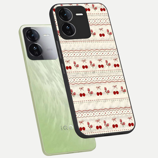  Cherry Bloom Charm phone case For iQOO Z9 showing premium glass back cover with detailed artwork
