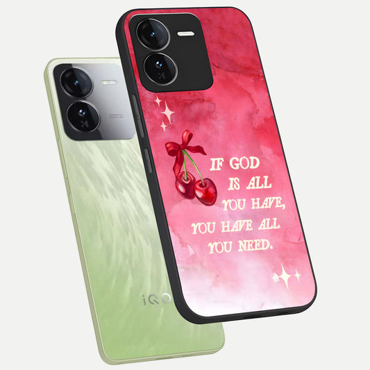  Cherry Quote phone case For iQOO Z9 showing premium glass back cover with detailed artwork