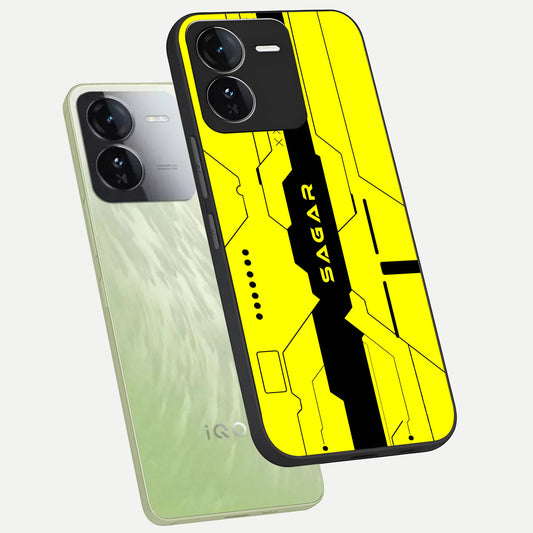  Circuit CYBERPUNK Custom Name phone case For iQOO Z9 showing premium glass back cover with detailed artwork