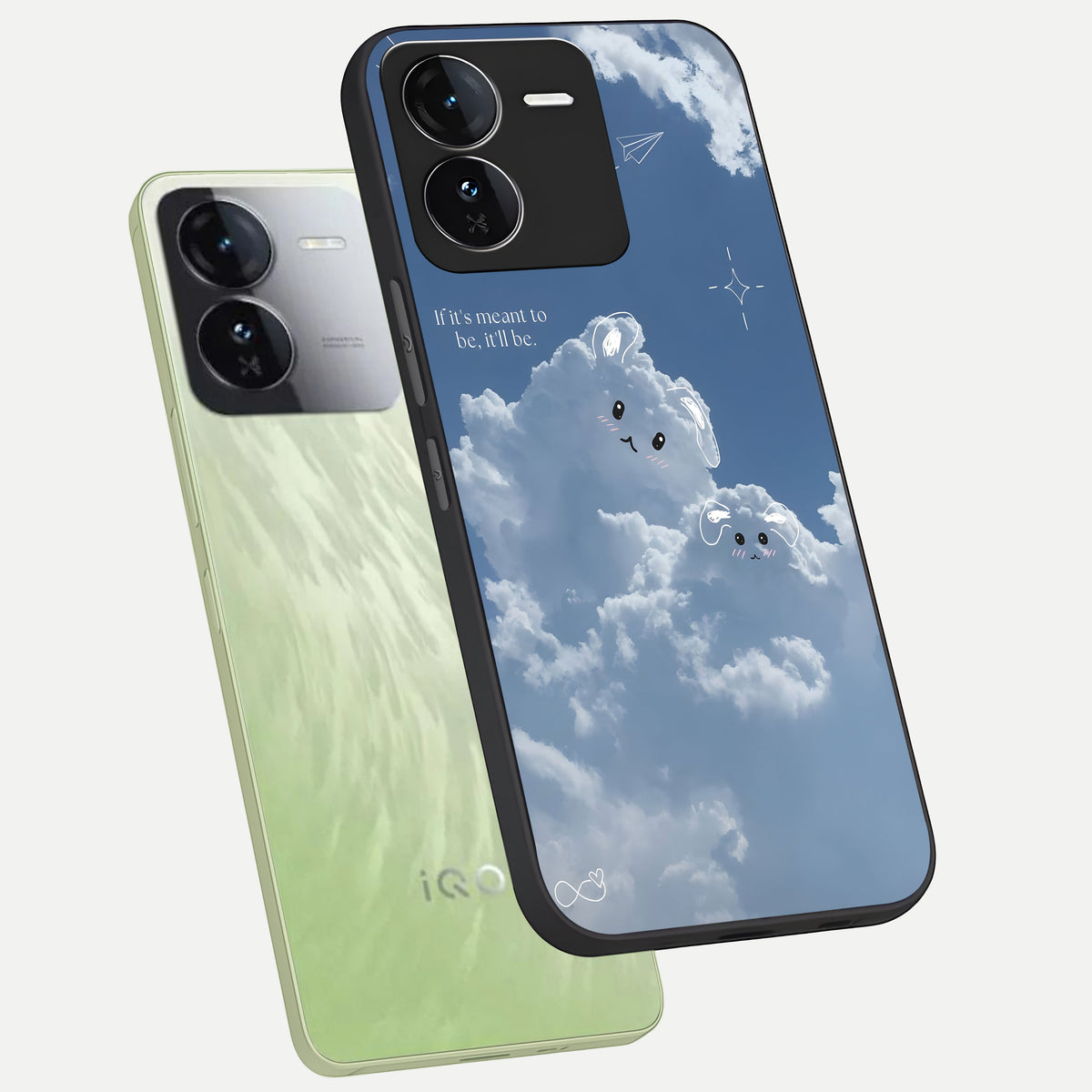  Cloud Bunny Dreams phone case For iQOO Z9 showing premium glass back cover with detailed artwork