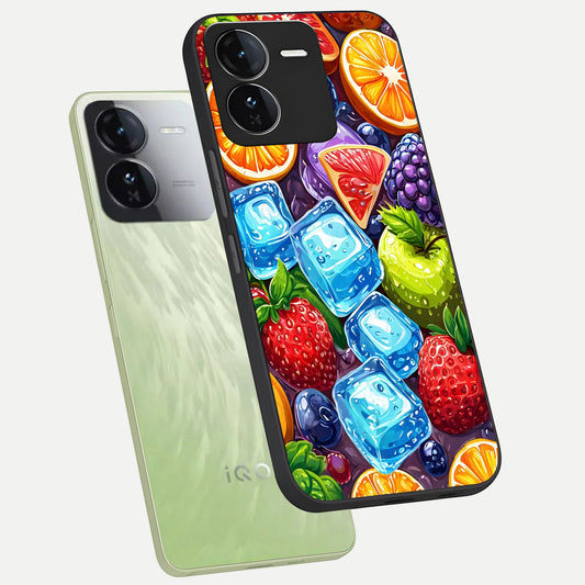  Colorful Fruits with Ice phone case For iQOO Z9 showing premium glass back cover with detailed artwork
