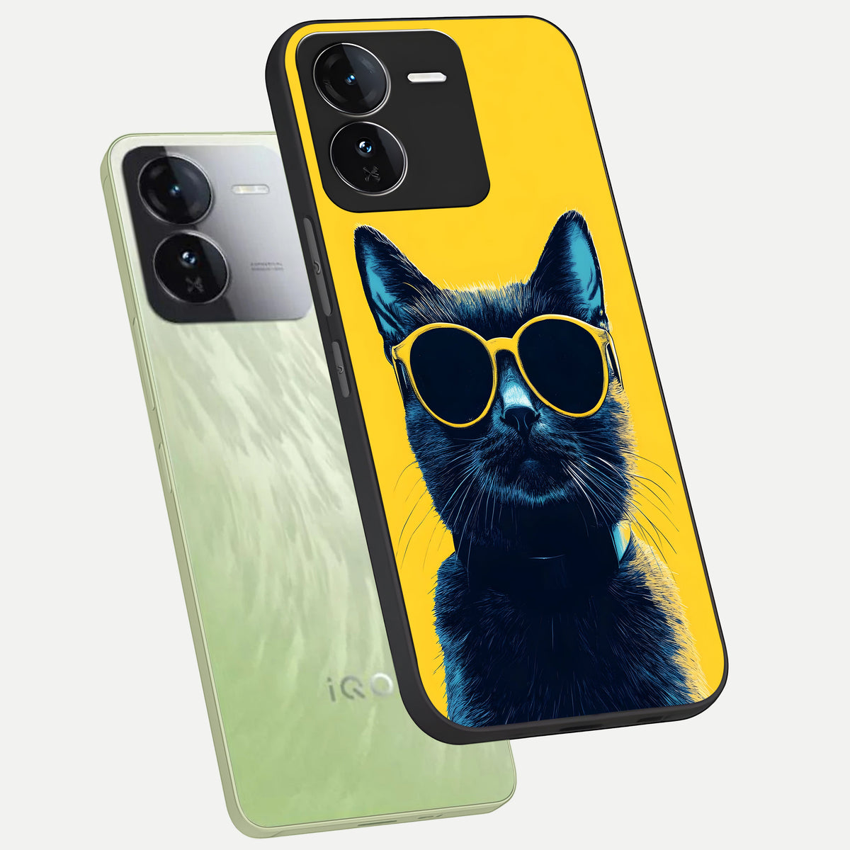  Cool Cat Vibes phone case For iQOO Z9 showing premium glass back cover with detailed artwork