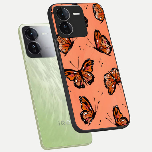  Coral Wing Butterfly phone case For iQOO Z9 showing premium glass back cover with detailed artwork