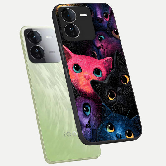  Cosmic Cats Dreams phone case For iQOO Z9 showing premium glass back cover with detailed artwork