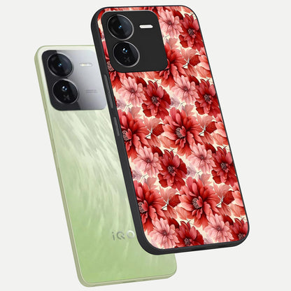  Crimson Love Petals phone case For iQOO Z9 showing premium glass back cover with detailed artwork