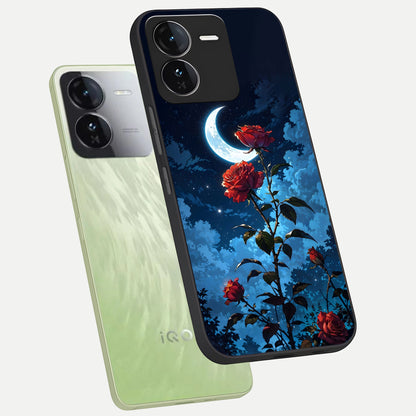  Crimson Rose Moon phone case For iQOO Z9 showing premium glass back cover with detailed artwork