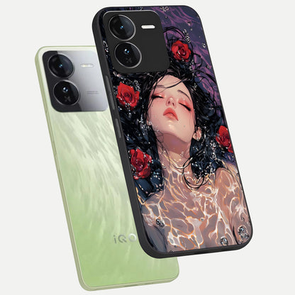  Crimson Rose Serenity phone case For iQOO Z9 showing premium glass back cover with detailed artwork