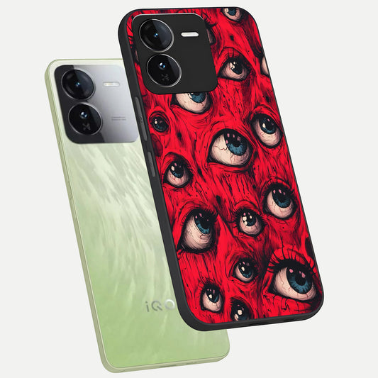  Crimson Watch Eyes phone case For iQOO Z9 showing premium glass back cover with detailed artwork